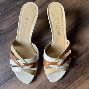 Cole Haan Cream and Tan Mules with Woven Design